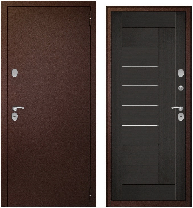 Тульские двери ТЕРМОБОКС Венге (медь,ЦАРГА 22мм+молдинг, ПВХ Венге, 2 петли, ф-ра хром) (2050*960, левая, термо)