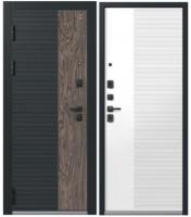 Дверь мет С-112, ПВХ Кварц черный+орех мокко, ПВХ Кашемир белый (2050*960, R, правая, нерж. порог, черный муар, черн.ф-ра)