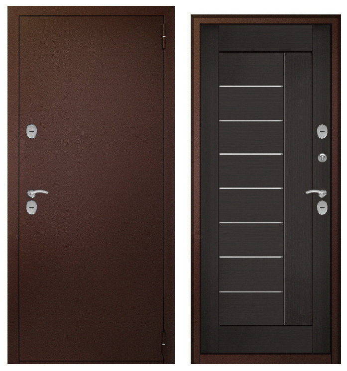 Дверь металл ТермоБокс (медь,ЦАРГА 22мм+молдинг, ПВХ Венге, 2 петли, ф-ра хром) 2050*860, правая ЛОТ 61865726