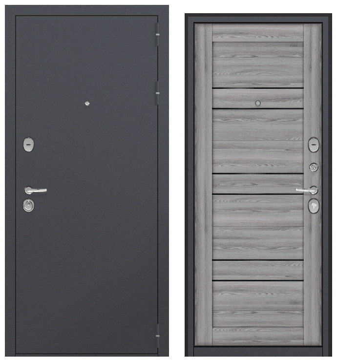 Дверь мет. Агрия Царга 16мм, шагрень 7024, МДФ клен грей, черное стекло 2050*960, правая, ЛОТ 61865723