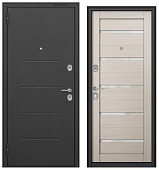 Бульдорс ФЭМЕЛИ ЭКО, РЛ-3, МДФ ларче бьянко СР-142 lakobel white, 2 замка (2050*960, левая, черный муар металлик, хром)