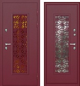 Дверь Изумруд ТЕРМО (муар металлик винный, стеклопакет + ковка) (2050*880, правая)