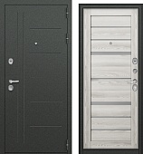 Дверь металл Агрия Царга 16мм, букле графит, МДФ ясень ривьера айс, матовое серое стекло (2050*960, правая)