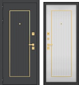 Дверь металл ГТ-59 ( МДФ графит / МДФ белый матовый + молдинг мат.золото ) (2050*960, левая, черный муар, фурн. золото матовый)