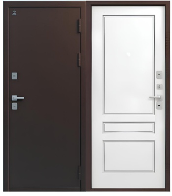 Дверь мет Т-6 (ТЕРМО) Медный муар, МДФ 10 мм Кашемир белый, хром