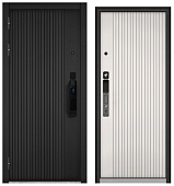 СИТИ СМАРТ, МДФ черный матовый 10SM-161, МДФ белый софт 10SM-161 (2050*860, левая, нерж. порог, черный муар металлик, черн.фурн)