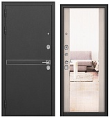 Бульдорс ТРАСТ МАСС, Д-4, МДФ ларче бьянко 9С-164 зеркало (2050*860, левая, черный муар металлик, хром)