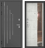 Дверь металл Астерия (МДФ графит софт молдинг/МДФ бетон снежный ЗЕРКАЛО) (2050*860, левая)