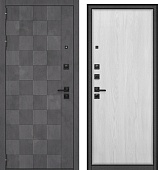 Дверь металл ГТ-40 ( МДФ бетон графит темный / МДФ белое дерево ) (2050*860, левая, черный муар, черн.фурн)