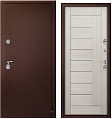 Тульские двери ТЕРМОБОКС Бьянко(медь,ЦАРГА 22мм+молдинг, ПВХ Бьянко, 2 петли, ф-ра хром) (2050*960, правая, термо)