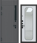 Дверь металл ГТ-58 ( МДФ веллюто кофе / МДФ веллюто бьянко + зерк.вставка ) (2050*860, левая, черный муар, черн.фурн)