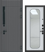 Дверь металл ГТ-58 ( МДФ веллюто кофе / МДФ веллюто бьянко + зерк.вставка ) (2050*960, правая, черный муар, черн.фурн)