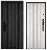 CITY SMART, МДФ черный матовый 10SM-161, МДФ белый софт 10SM-161 (2050*960, правая, нерж. порог, черный муар металлик, черн.фурн)