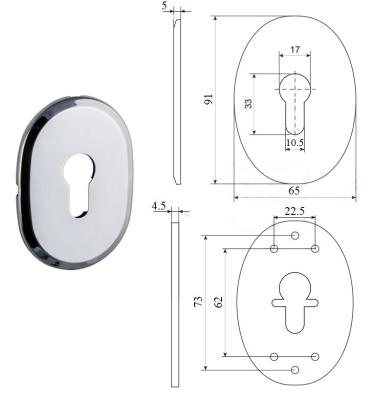 Декоративная накладка ESC 473 (90х65) СP цилиндровая