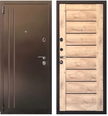 Тульские двери   Б 29 Болтон (антик медь,МДФ царга RE11,дуб болтон, черн. стекло,два контура, хром)