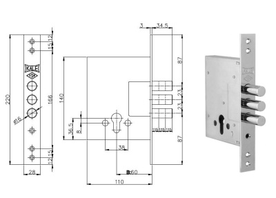 Замок врезной цилиндровый KALE 257