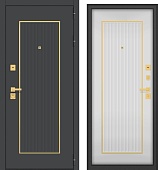 Дверь металл ГТ-59 ( МДФ графит / МДФ белый матовый + молдинг мат.золото ) (2050*860, правая, черный муар, фурн. золото матовый)